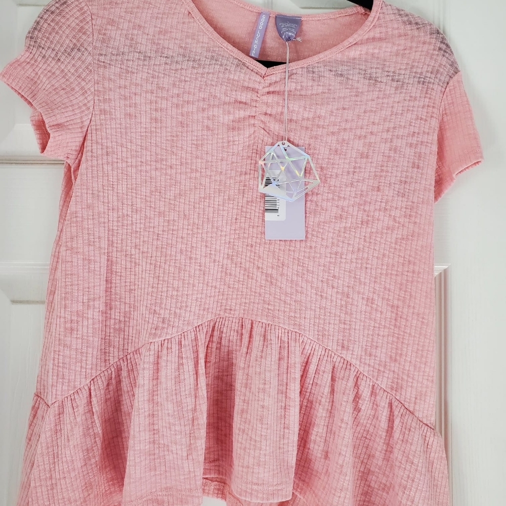 NWT,Good Luck Girl Cinched Front Waterfall Tee / Vintage Pink, Girls Large